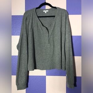 Bp. Super Soft Long Sleeve Cropped Henley in Grey - Size 3X